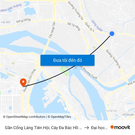 Gần Cổng Làng Tiên Hội, Cây Đa Bác Hồ - Km 5 +700 Quốc Lộ 3 to Đại học Nội vụ map