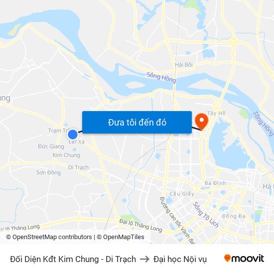 Đối Diện Kđt Kim Chung - Di Trạch to Đại học Nội vụ map