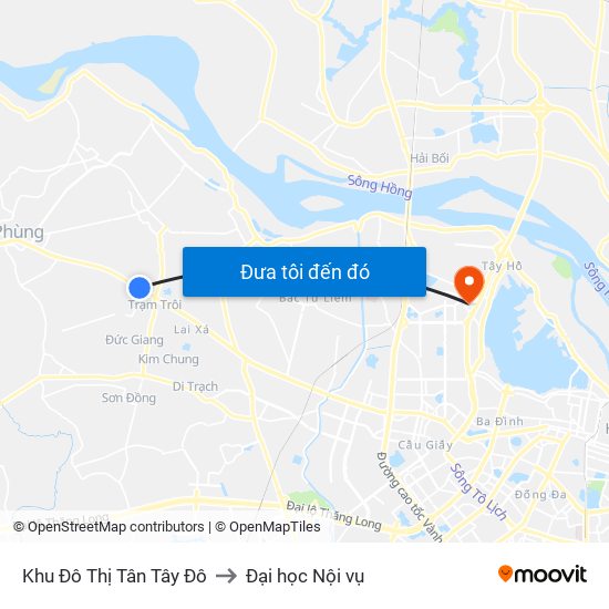 Khu Đô Thị Tân Tây Đô to Đại học Nội vụ map