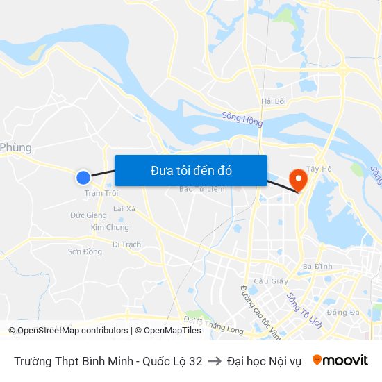 Trường Thpt Bình Minh - Quốc Lộ 32 to Đại học Nội vụ map