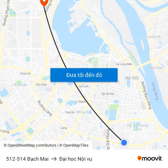 512-514 Bạch Mai to Đại học Nội vụ map