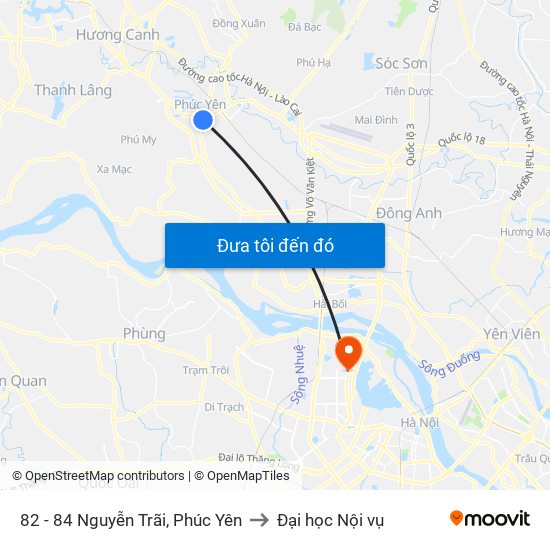 82 - 84 Nguyễn Trãi, Phúc Yên to Đại học Nội vụ map