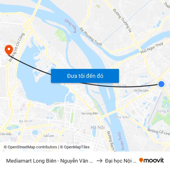 Mediamart Long Biên - Nguyễn Văn Linh to Đại học Nội vụ map