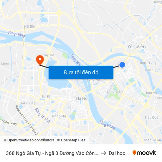 368 Ngô Gia Tự - Ngã 3 Đường Vào Công An Quận Long Biên to Đại học Nội vụ map