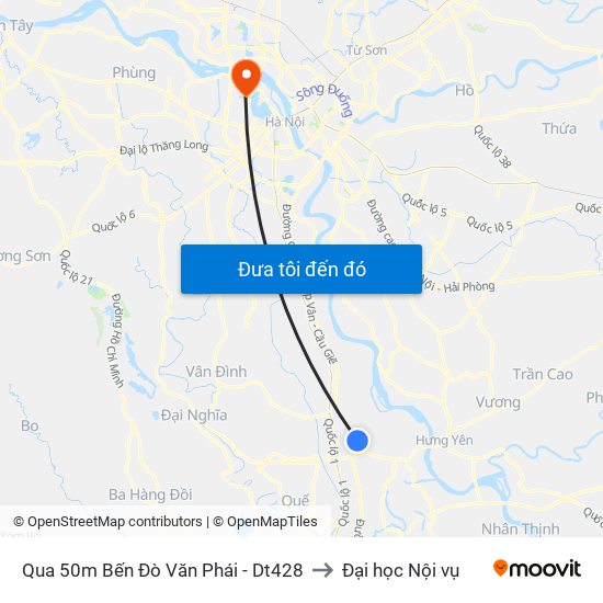 Qua 50m Bến Đò Văn Phái - Dt428 to Đại học Nội vụ map