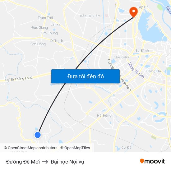 Đường Đê Mới to Đại học Nội vụ map