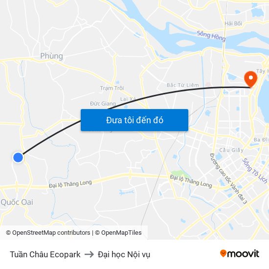 Tuần Châu Ecopark to Đại học Nội vụ map