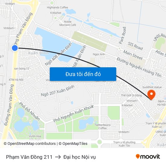 Phạm Văn Đồng 211 to Đại học Nội vụ map