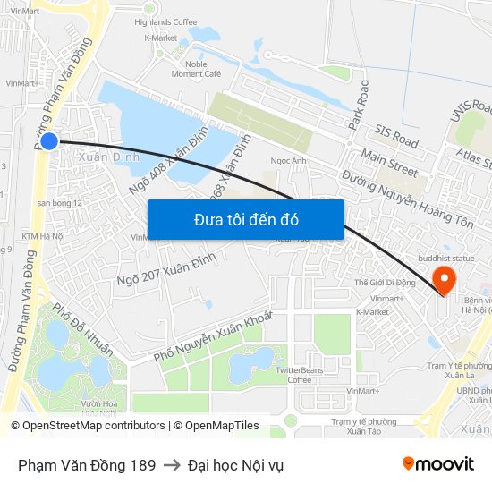 Phạm Văn Đồng 189 to Đại học Nội vụ map