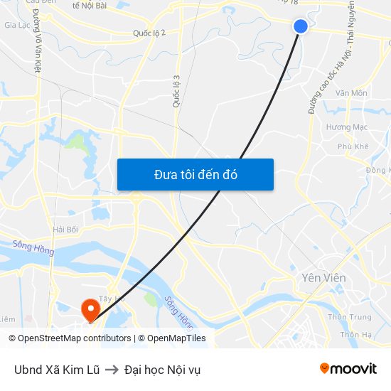 Ubnd Xã Kim Lũ to Đại học Nội vụ map