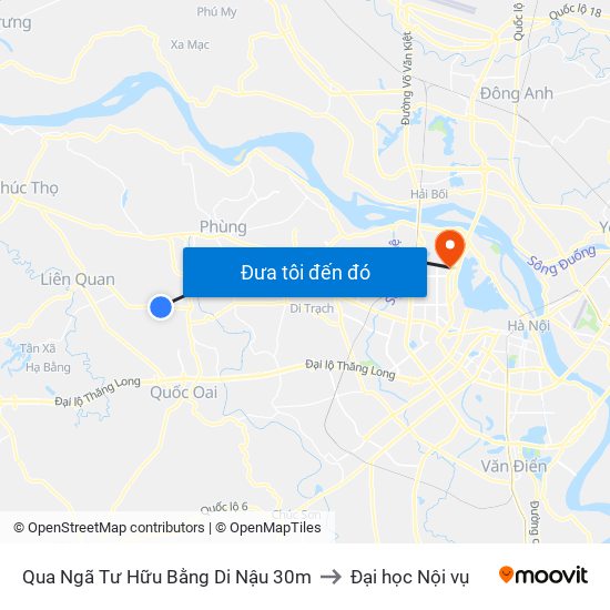 Qua Ngã Tư Hữu Bằng Di Nậu 30m to Đại học Nội vụ map