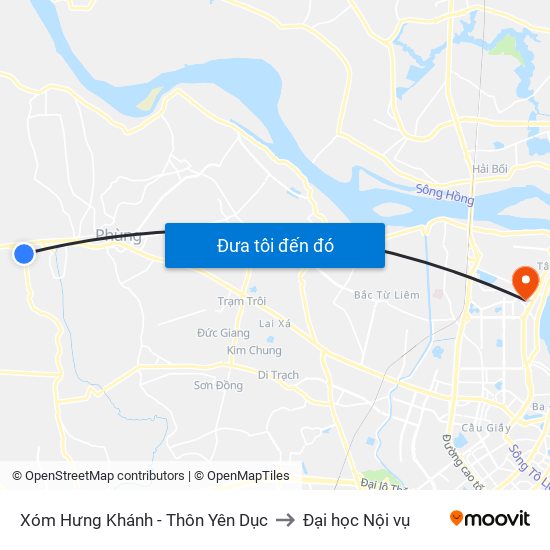 Xóm Hưng Khánh - Thôn Yên Dục to Đại học Nội vụ map