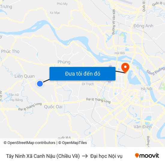 Tây Ninh Xã Canh Nậu (Chiều Về) to Đại học Nội vụ map