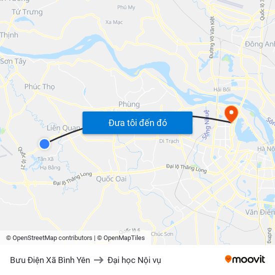 Bưu Điện Xã Bình Yên to Đại học Nội vụ map