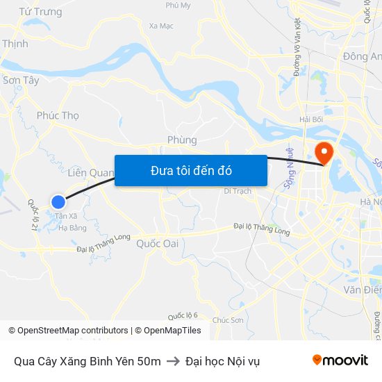 Qua Cây Xăng Bình Yên 50m to Đại học Nội vụ map