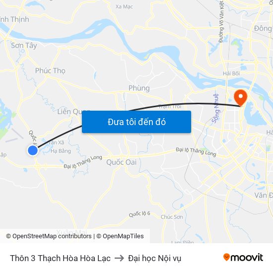 Thôn 3 Thạch Hòa Hòa Lạc to Đại học Nội vụ map