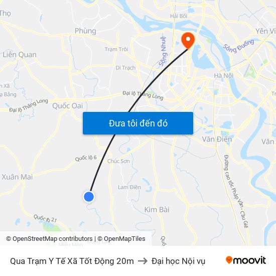 Qua Trạm Y Tế Xã Tốt Động 20m to Đại học Nội vụ map