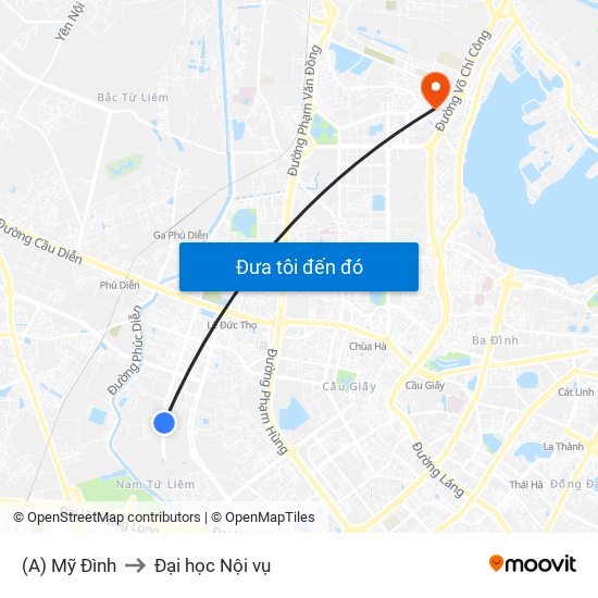 (A) Mỹ Đình to Đại học Nội vụ map