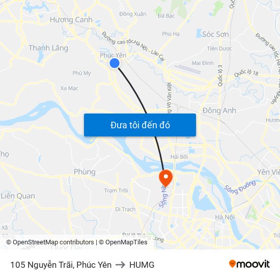 105 Nguyễn Trãi, Phúc Yên to HUMG map