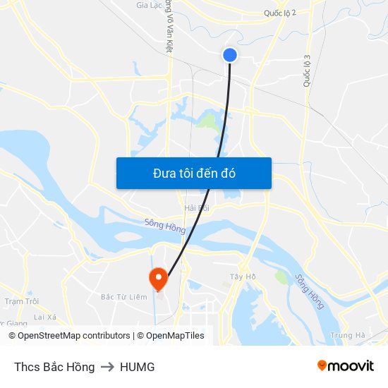 Thcs Bắc Hồng to HUMG map