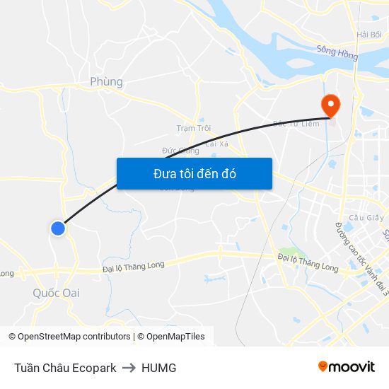 Tuần Châu Ecopark to HUMG map