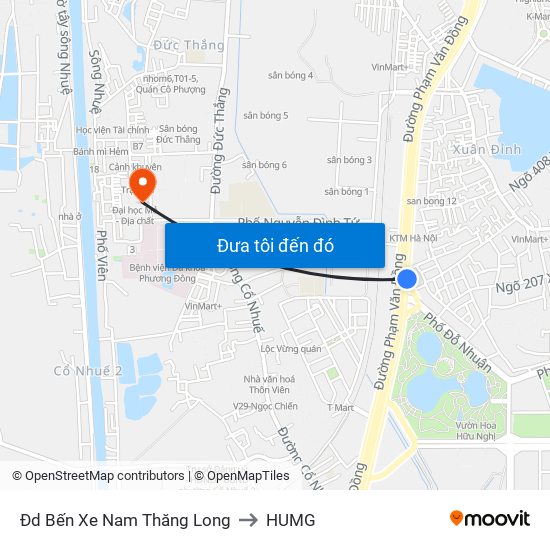 Đd Bến Xe Nam Thăng Long to HUMG map