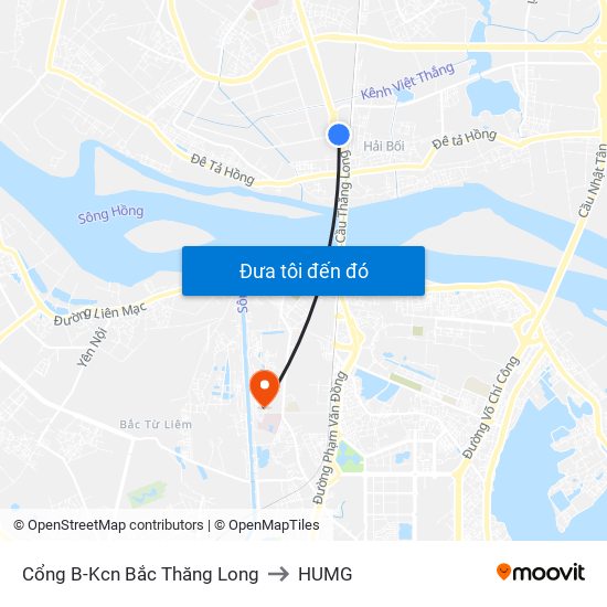 Cổng B-Kcn Bắc Thăng Long to HUMG map