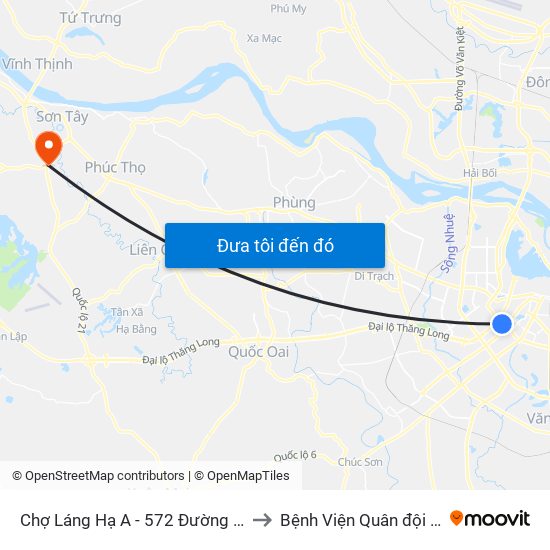 Chợ Láng Hạ A - 572 Đường Láng to Bệnh Viện Quân đội 105 map