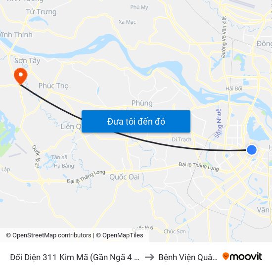 Đối Diện 311 Kim Mã (Gần Ngã 4 Kim Mã - Vạn Bảo) to Bệnh Viện Quân đội 105 map