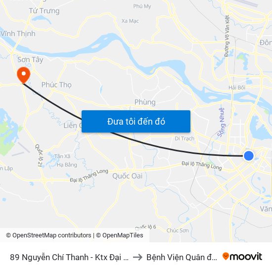 89 Nguyễn Chí Thanh - Ktx Đại Học Luật to Bệnh Viện Quân đội 105 map