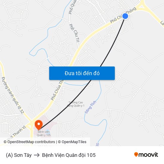 (A) Sơn Tây to Bệnh Viện Quân đội 105 map