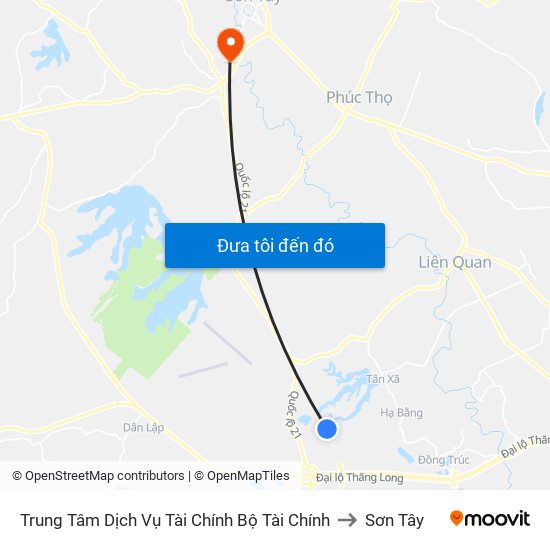 Trung Tâm Dịch Vụ Tài Chính Bộ Tài Chính to Sơn Tây map