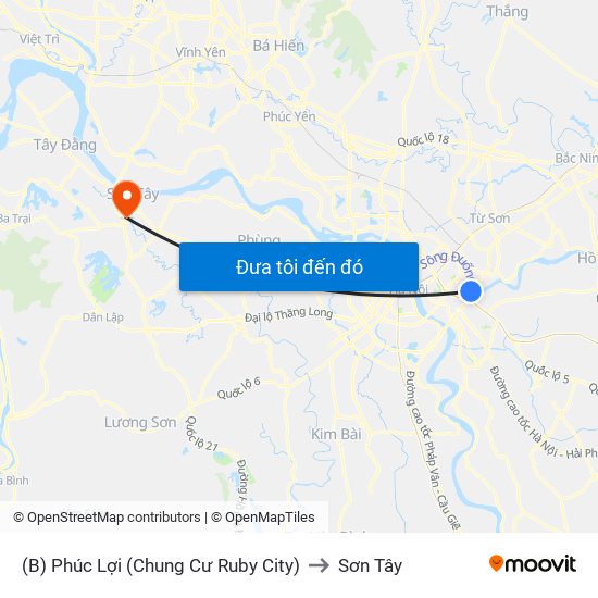 (B) Phúc Lợi (Chung Cư Ruby City) to Sơn Tây map
