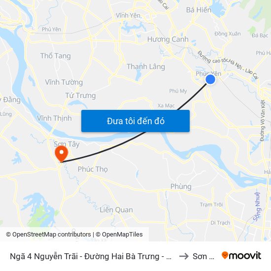 Ngã 4 Nguyễn Trãi - Đường Hai Bà Trưng - Phúc Yên to Sơn Tây map