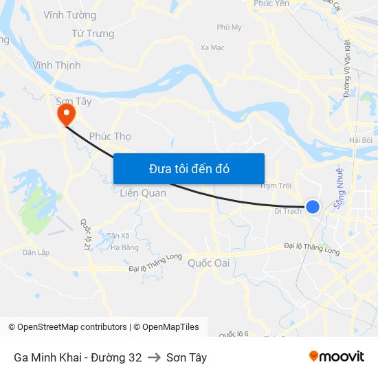 Ga Minh Khai - Đường 32 to Sơn Tây map