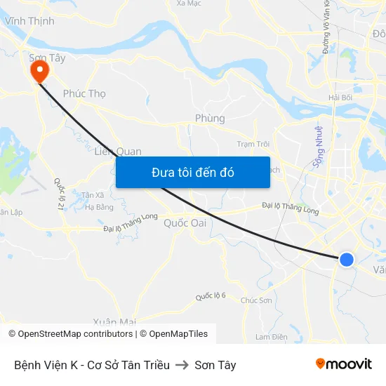 Bệnh Viện K - Cơ Sở Tân Triều to Sơn Tây map