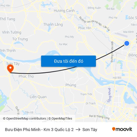 Bưu Điện Phú Minh - Km 3 Quốc Lộ 2 to Sơn Tây map