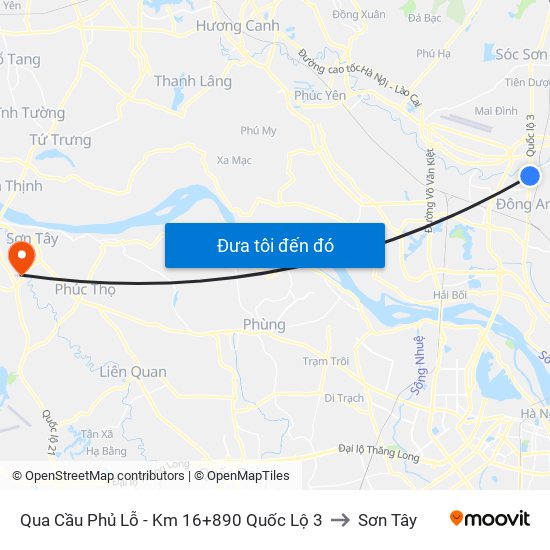 Qua Cầu Phủ Lỗ - Km 16+890 Quốc Lộ 3 to Sơn Tây map