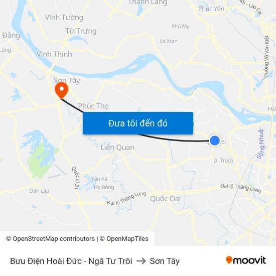 Bưu Điện Hoài Đức - Ngã Tư Trôi to Sơn Tây map