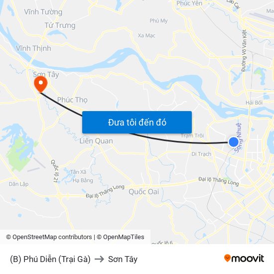 (B) Phú Diễn (Trại Gà) to Sơn Tây map