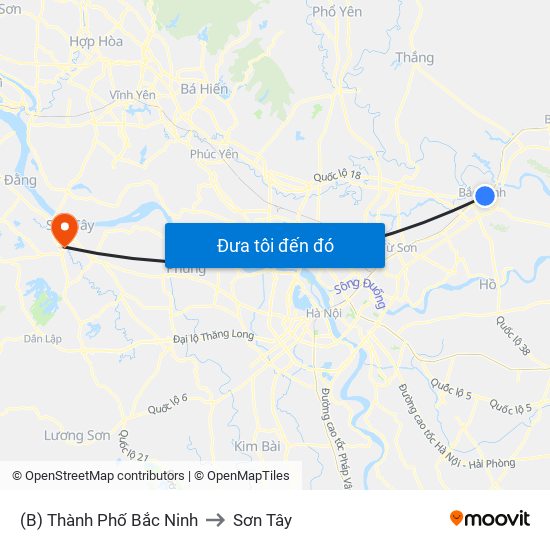 (B) Thành Phố Bắc Ninh to Sơn Tây map