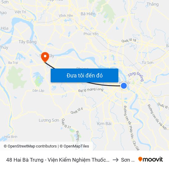 48 Hai Bà Trưng - Viện Kiểm Nghiệm Thuốc Trung Ương to Sơn Tây map