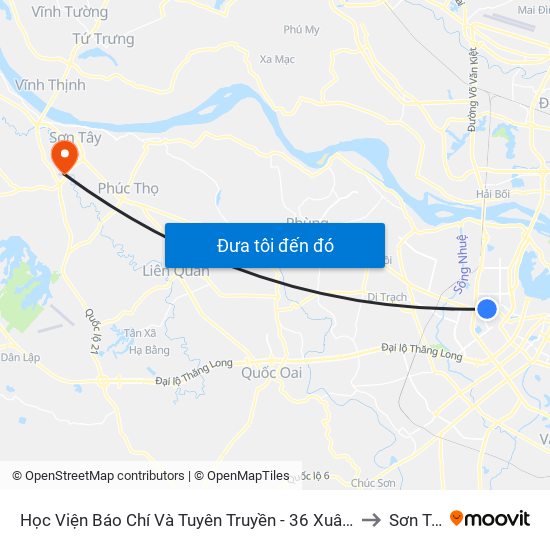 Học Viện Báo Chí Và Tuyên Truyền - 36 Xuân Thủy to Sơn Tây map