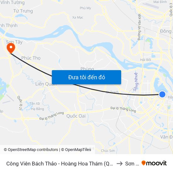 Công Viên Bách Thảo - Hoàng Hoa Thám (Qua Phố Ngọc Hà) to Sơn Tây map