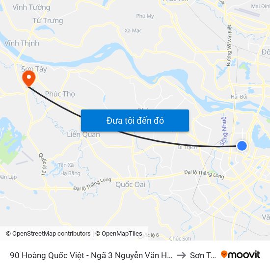 90 Hoàng Quốc Việt - Ngã 3 Nguyễn Văn Huyên to Sơn Tây map