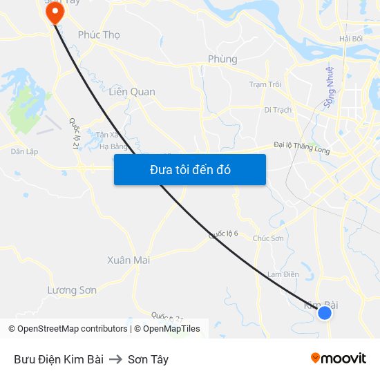 Bưu Điện Kim Bài to Sơn Tây map