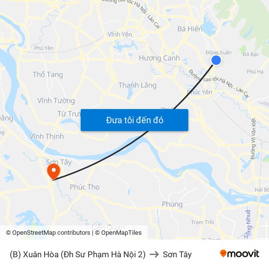 (B) Xuân Hòa (Đh Sư Phạm Hà Nội 2) to Sơn Tây map