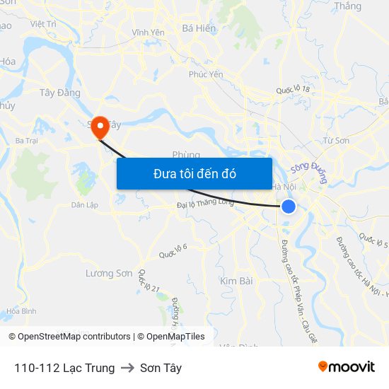 110-112 Lạc Trung to Sơn Tây map