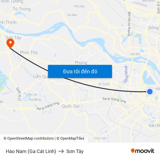 Hào Nam (Ga Cát Linh) to Sơn Tây map