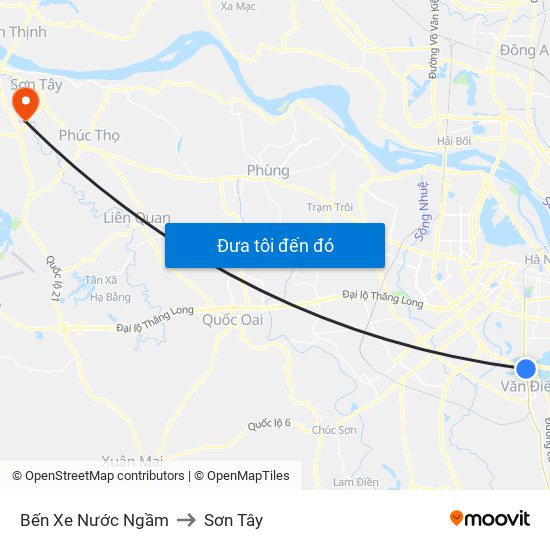 Bến Xe Nước Ngầm to Sơn Tây map